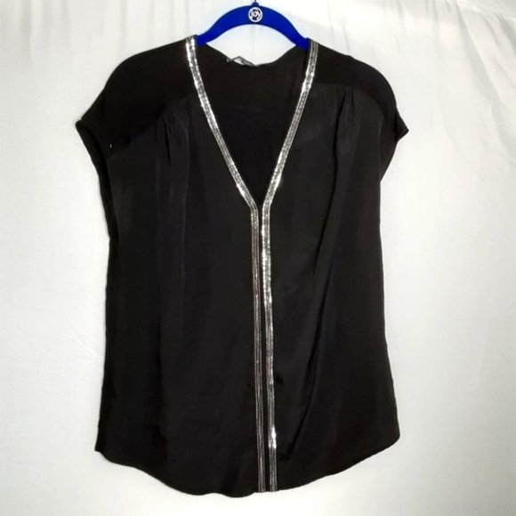 Rock & Republic Rhinestone Embellished Short Sleeve Top - Picture 1 of 6